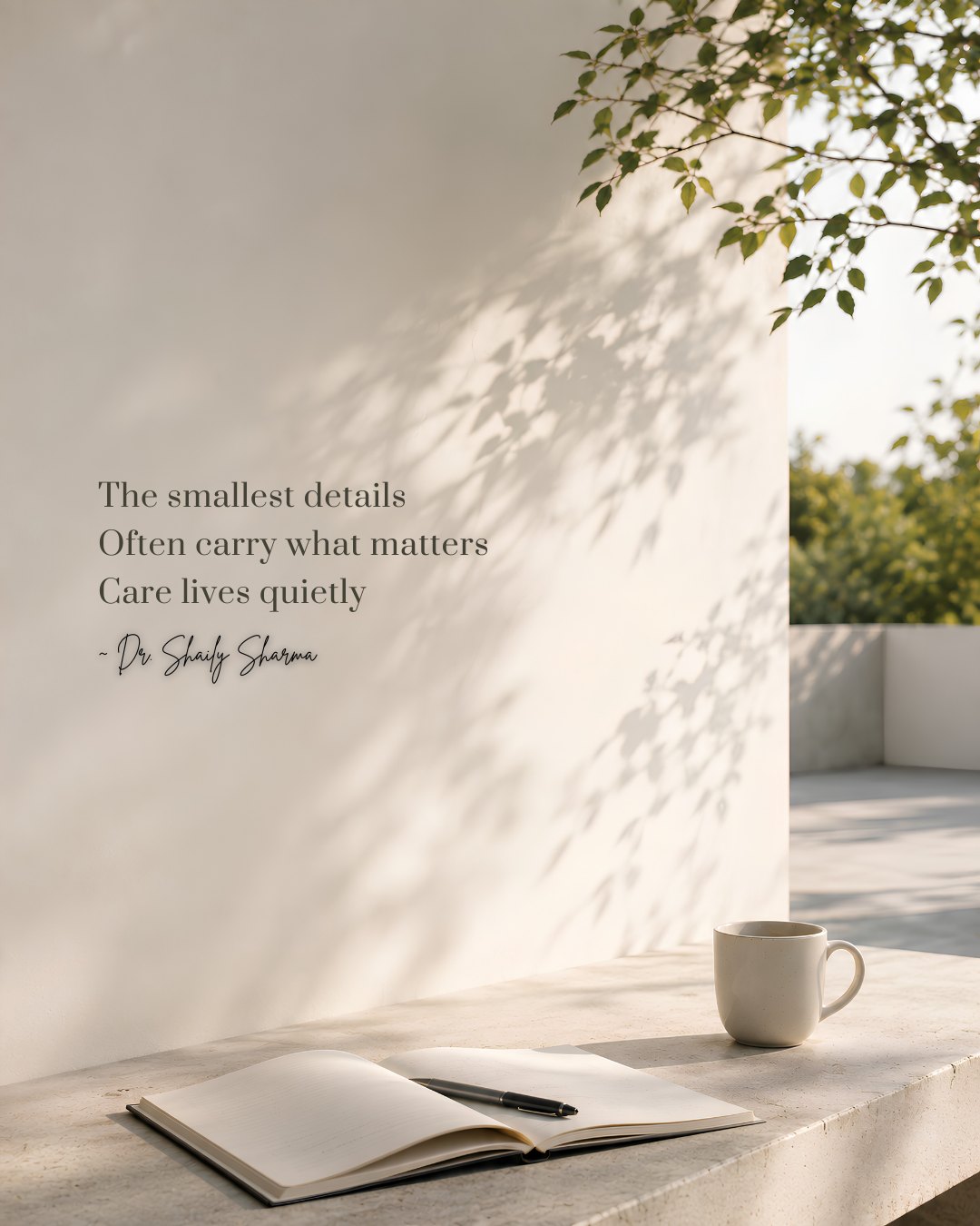 The smallest details often carry what matters. Care lives quietly. — Dr. Shaily Sharma