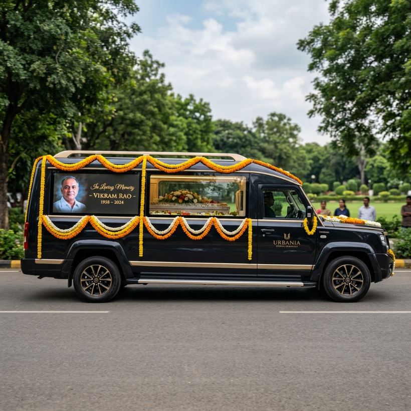 Eternal Repos — Azimuth ceremonial vehicle with floral tribute